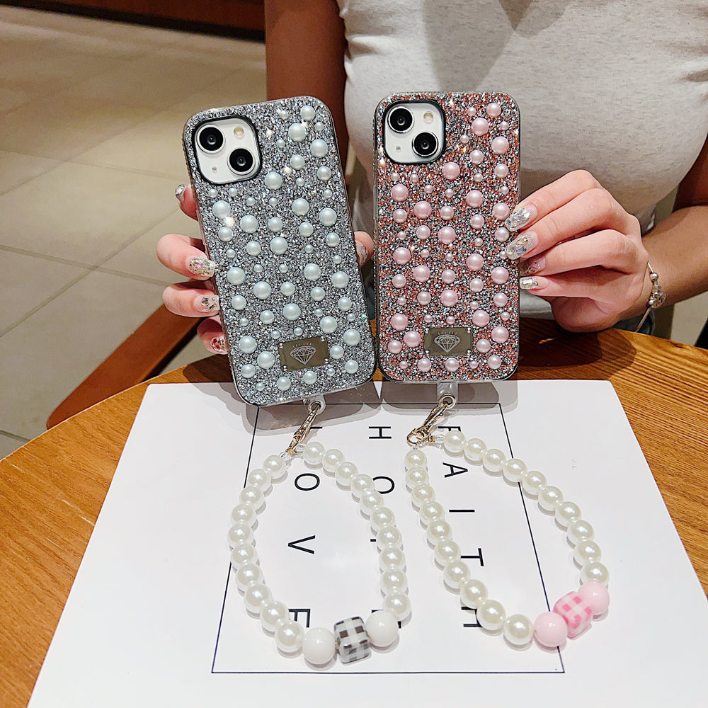 Shockproof Bling Pearl PC (Hard) Case With Pearl Bracelet - iPhone 12 Pro