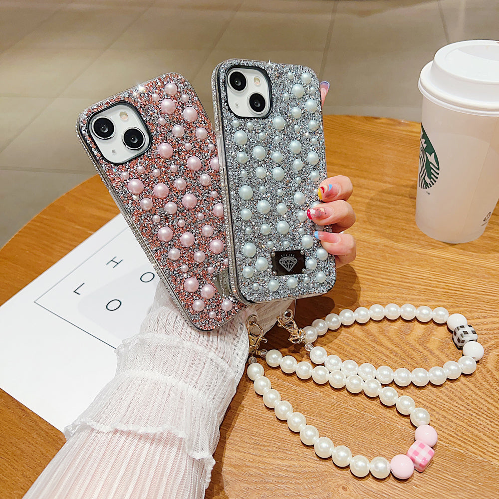 Shockproof Bling Pearl PC (Hard) Case With Pearl Bracelet - iPhone 12 Pro Max