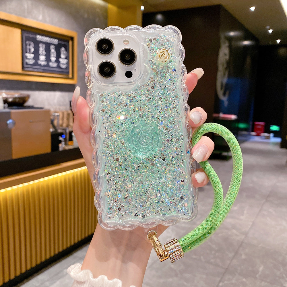 Glitter Transparent Clear Soft TPU Flower Wavy Shaped Edge Phone Case - iPhone 14 Pro