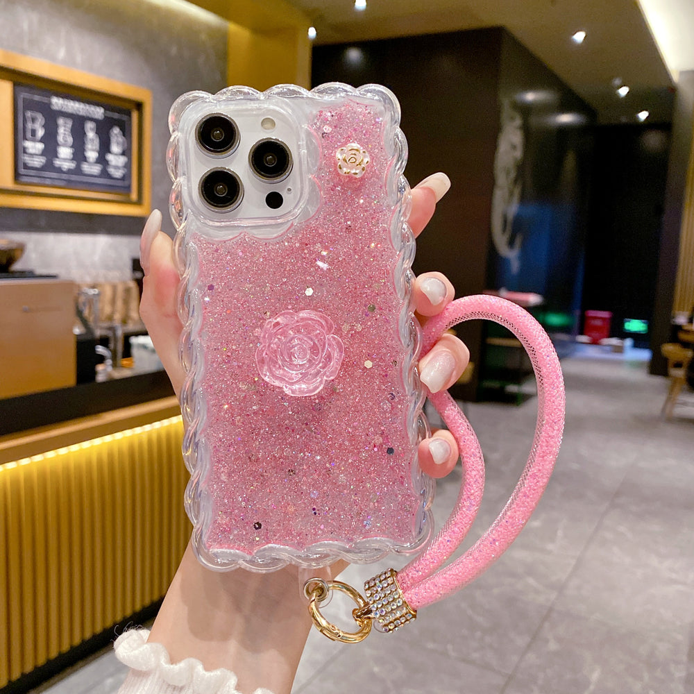 Glitter Transparent Clear Soft TPU Flower Wavy Shaped Edge Phone Case - iPhone 14 Pro