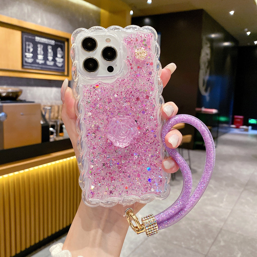 Glitter Transparent Clear Soft TPU Flower Wavy Shaped Edge Phone Case - iPhone 14 Pro