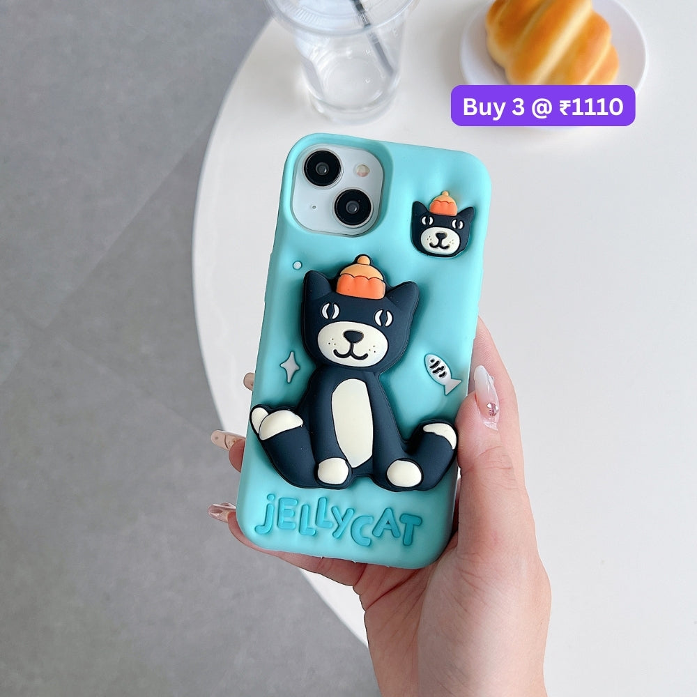 Jelly Cat Stand TPU (Soft) Silicone Phone Case | Mobile Cover - iPhone 15