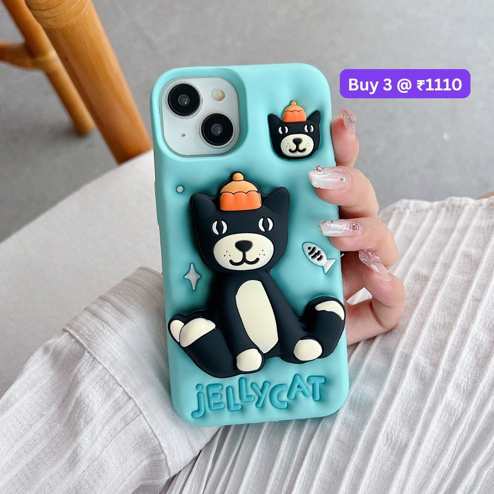 Jelly Cat Stand TPU (Soft) Silicone Phone Case | Mobile Cover - iPhone 15