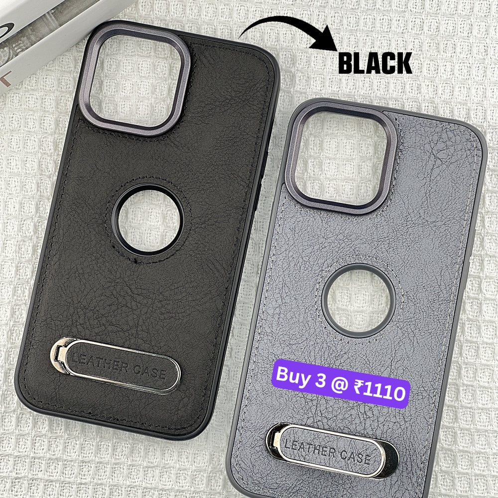 Kickstand Pu Leather PC (Hard) Logo Cut Phone Case - iPhone 16 Plus