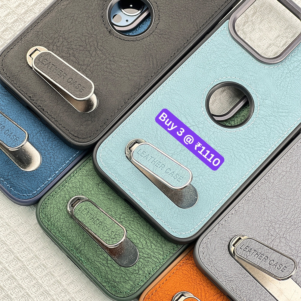 Kickstand Pu Leather PC (Hard) Logo Cut Phone Case - iPhone 15