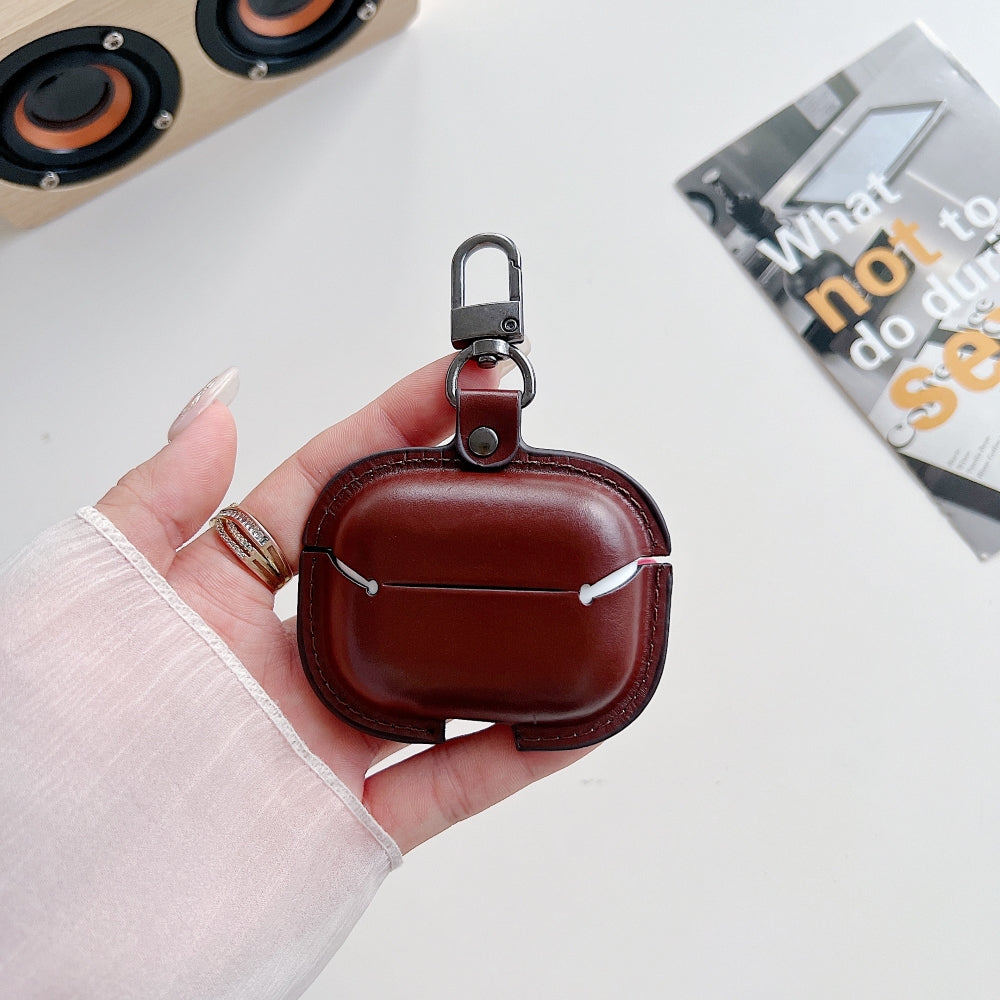 PU Leather AirPods Pro 2 Case | Soft Leather Case with Keychain Hook