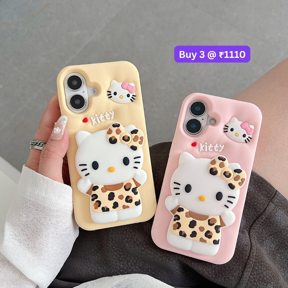 Leopard Print Cat Holder Silicone Phone Case | Mobile Cover - iPhone 15