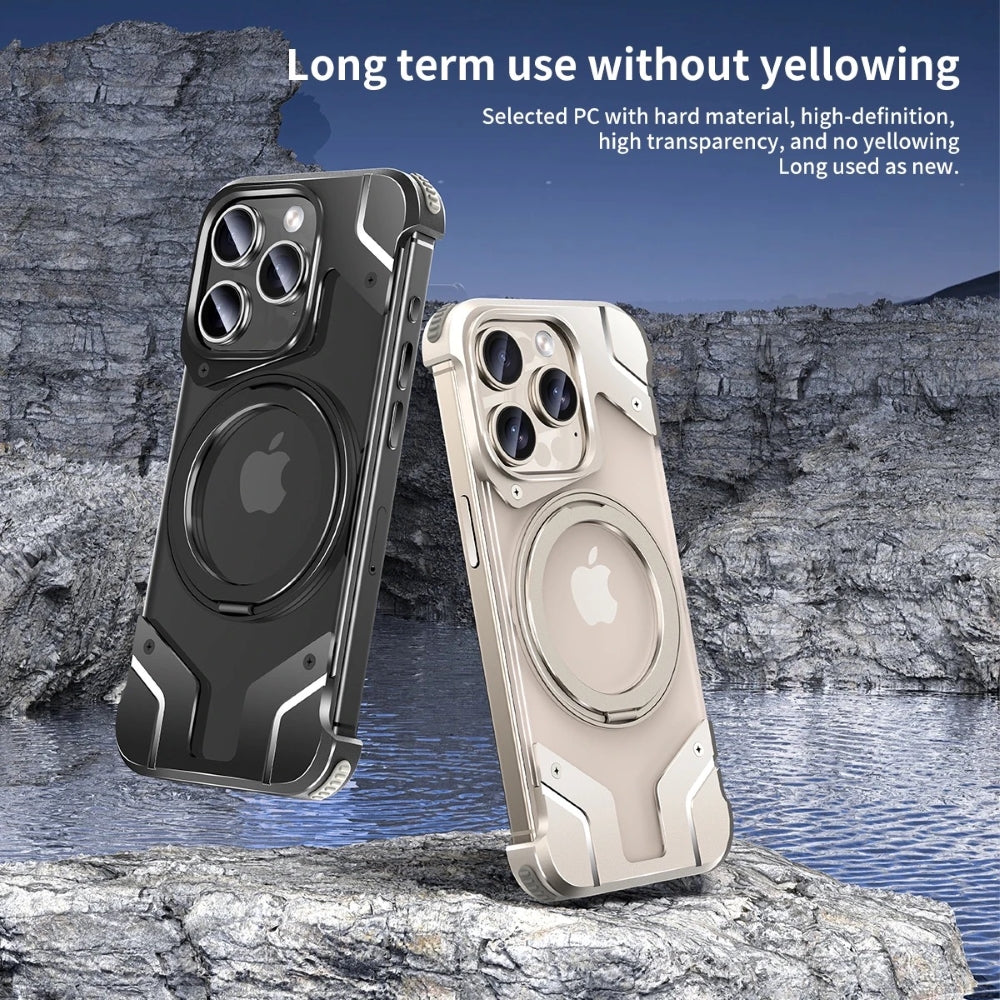 Magnetic Aluminum Alloy Frame Shockproof Phone Case with Ring Holder - iPhone 15 Pro Max