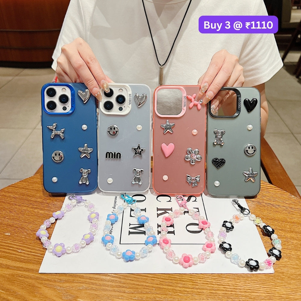 Matte Finish 3D Charm PC (Hard) Phone Case | Mobile Cover with Bracelet - iPhone 15