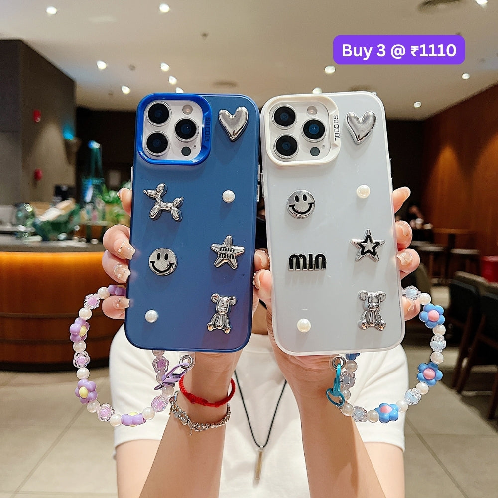 Matte Finish 3D Charm PC (Hard) Phone Case | Mobile Cover with Bracelet - iPhone 15