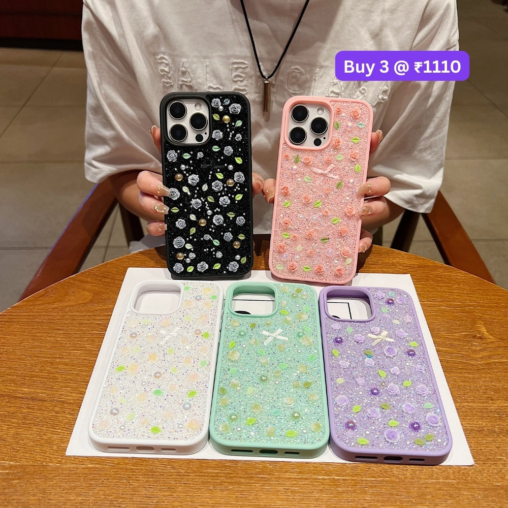 Miniature Rose Glitter Flower PC (Hard) Phone Case - iPhone 15