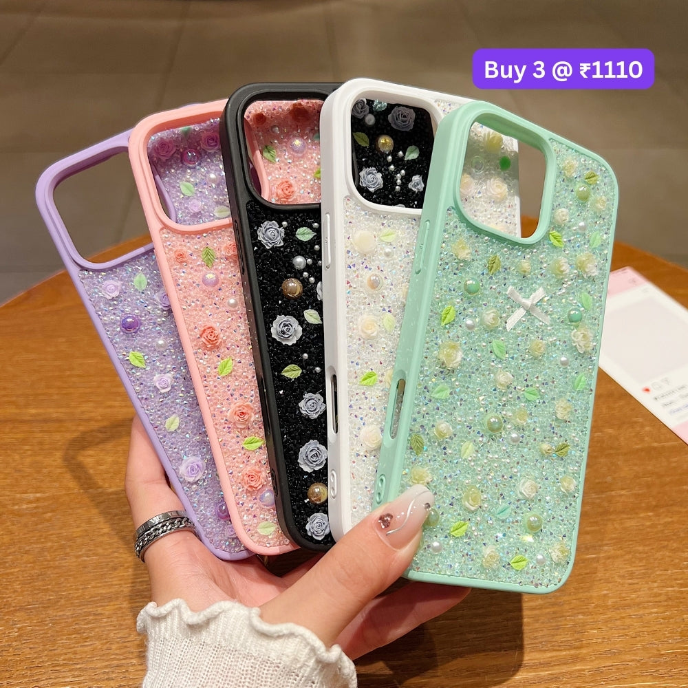 Miniature Rose Glitter Flower PC (Hard) Phone Case - iPhone 16