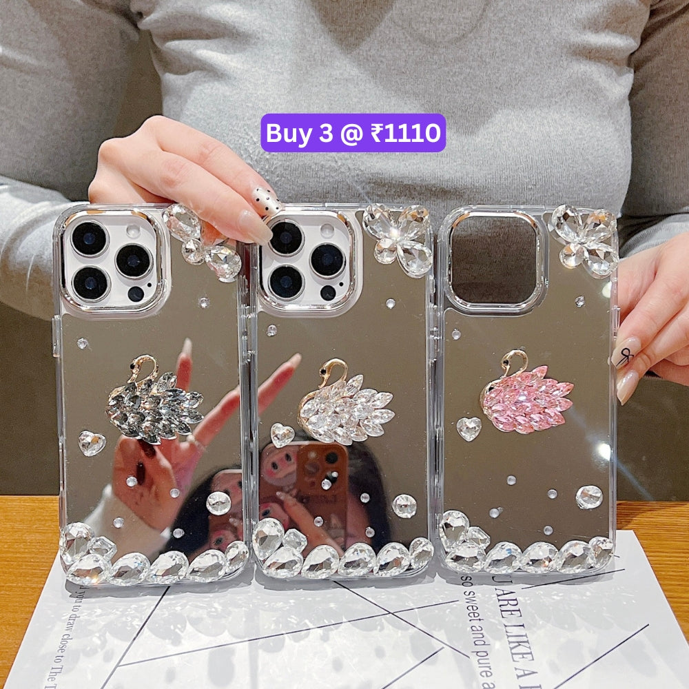 Mirror Flash Diamond Swan TPU (Soft) Phone Case - iPhone 15 Pro