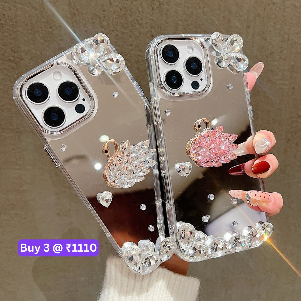 Mirror Flash Diamond Swan TPU (Soft) Phone Case - iPhone 15 Pro Max