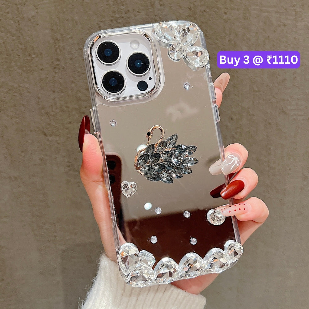 Mirror Flash Diamond Swan TPU (Soft) Phone Case - iPhone 15 Pro Max