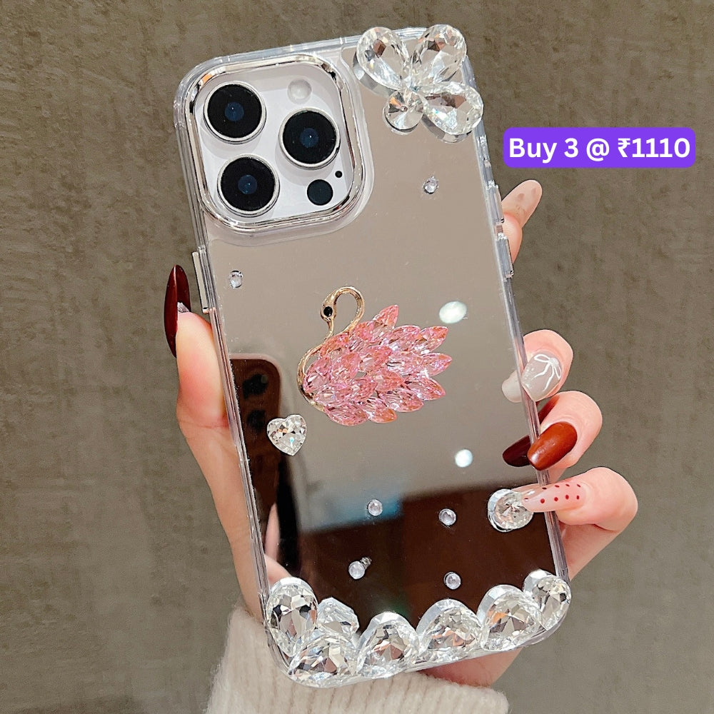 Mirror Flash Diamond Swan TPU (Soft) Phone Case - iPhone 15 Pro Max