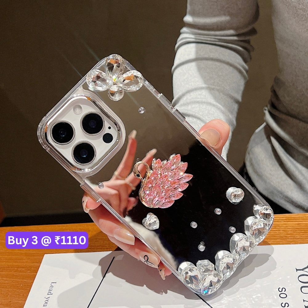 Mirror Flash Diamond Swan TPU (Soft) Phone Case - iPhone 15 Pro Max