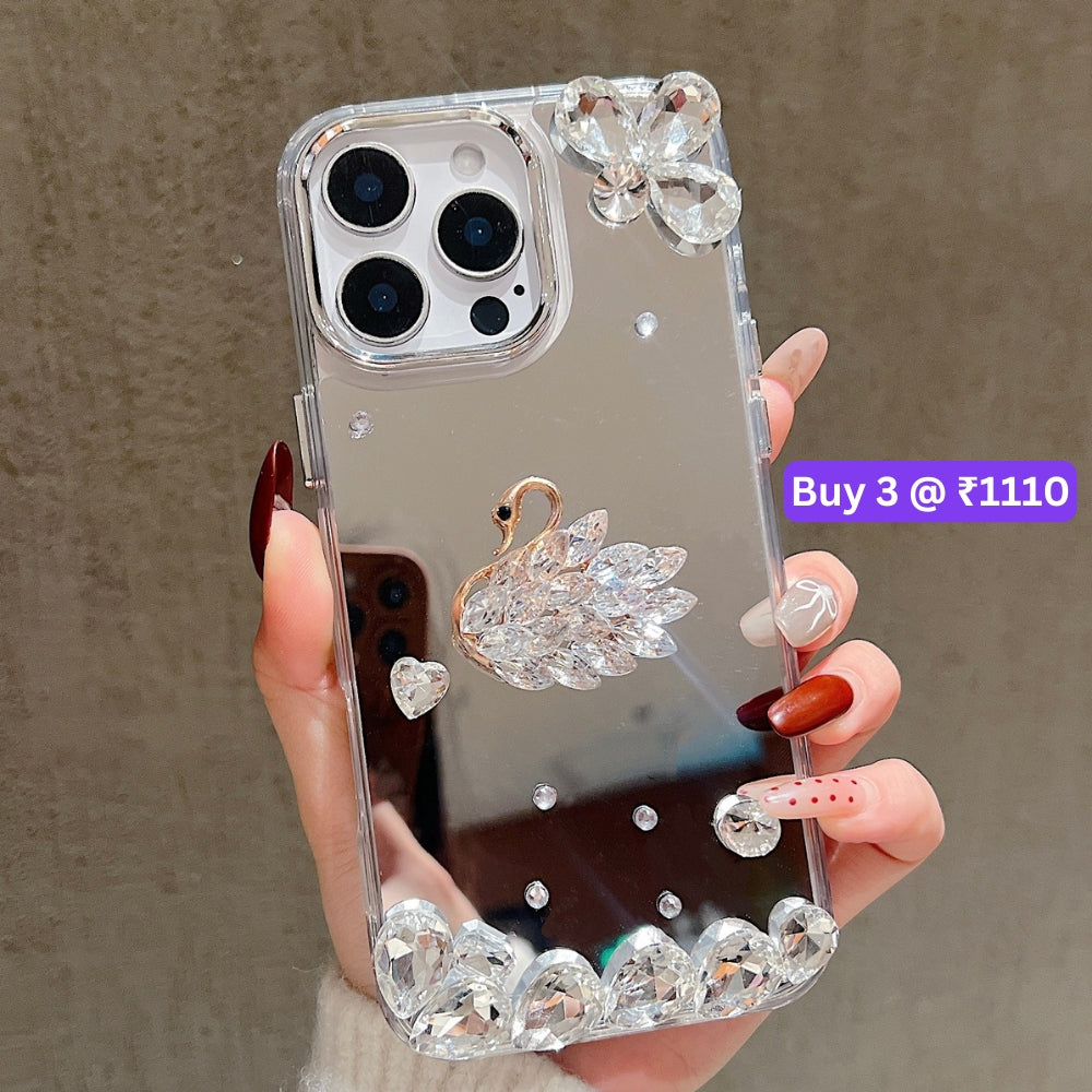 Mirror Flash Diamond Swan TPU (Soft) Phone Case - iPhone 15 Pro Max