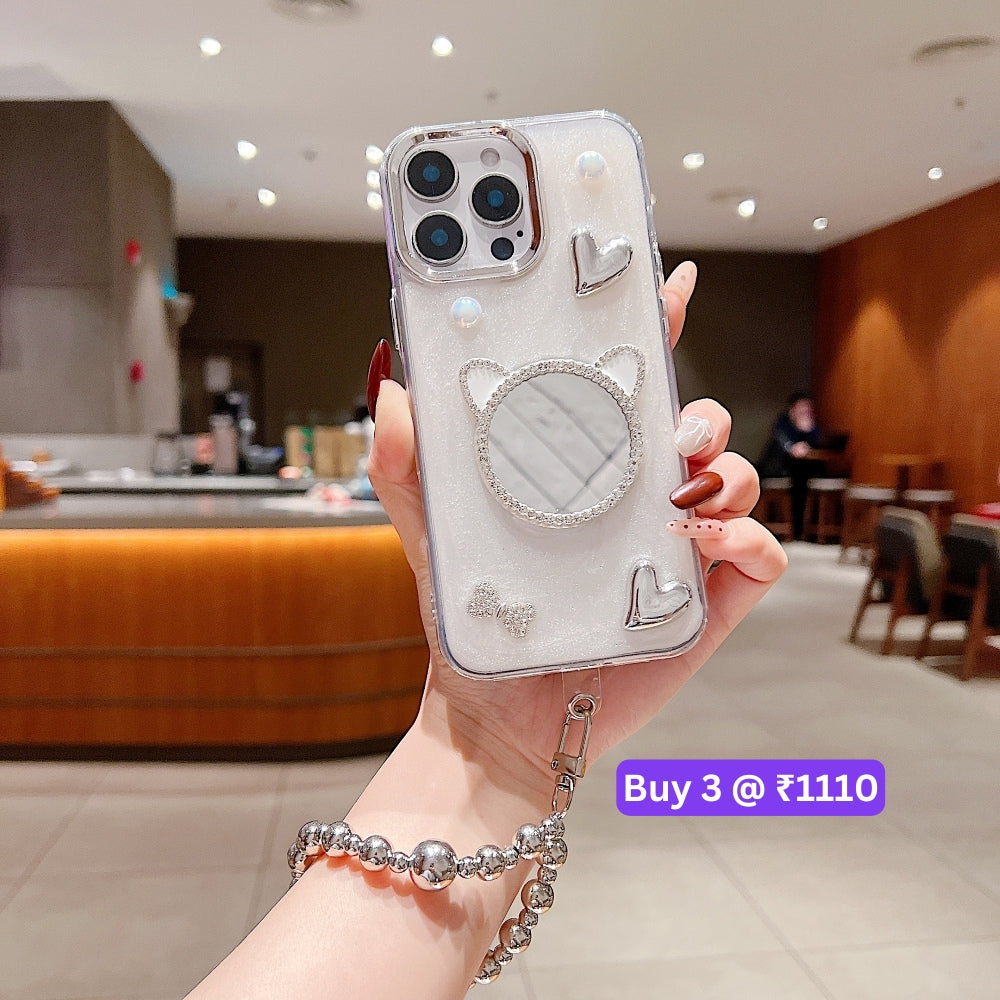 Mirror Rubber Gel TPU (Soft) Phone Case with Bracelet - iPhone 15 Pro Max