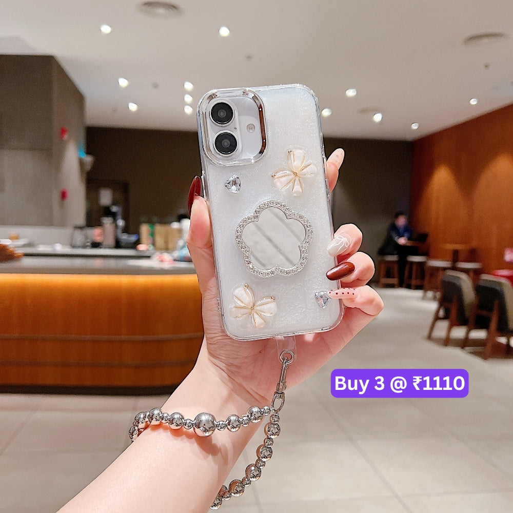 Mirror Rubber Gel TPU (Soft) Phone Case with Bracelet - iPhone 15 Pro Max