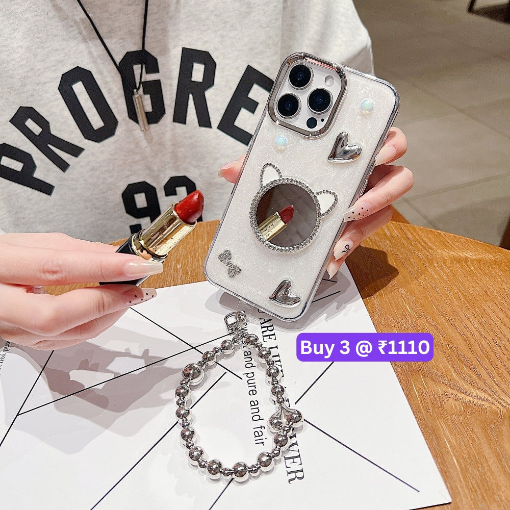 Mirror Rubber Gel TPU (Soft) Phone Case with Bracelet - iPhone 14 Pro Max