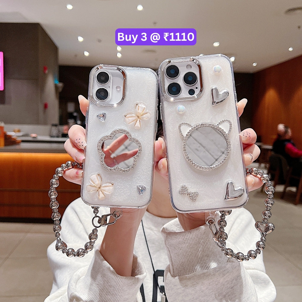 Mirror Rubber Gel TPU (Soft) Phone Case with Bracelet - iPhone 15