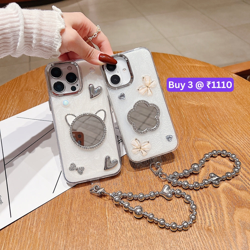 Mirror Rubber Gel TPU (Soft) Phone Case with Bracelet - iPhone 15 Pro Max