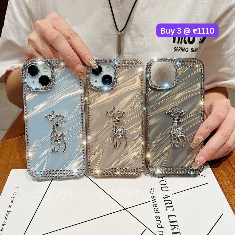 Mriga Charm with Shining Diamond Border PC (Hard) and TPU (Soft) Phone Case | Mobile Cover - iPhone 15