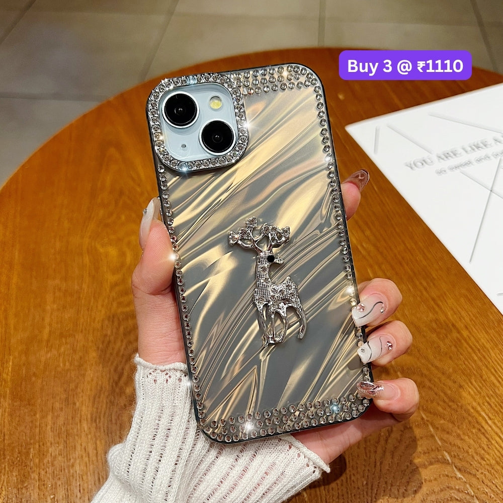 Mriga Charm with Shining Diamond Border PC (Hard) and TPU (Soft) Phone Case | Mobile Cover - iPhone 15