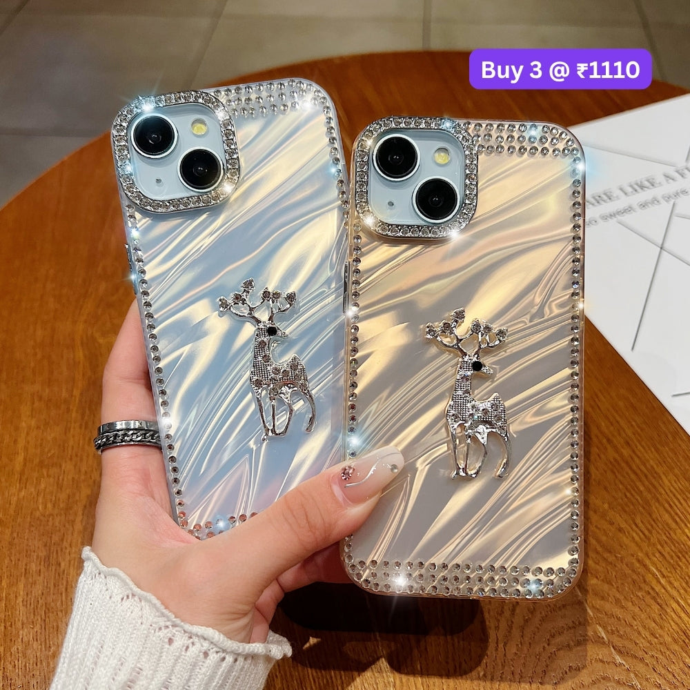 Mriga Charm with Shining Diamond Border PC (Hard) and TPU (Soft) Phone Case | Mobile Cover - Samsung A55