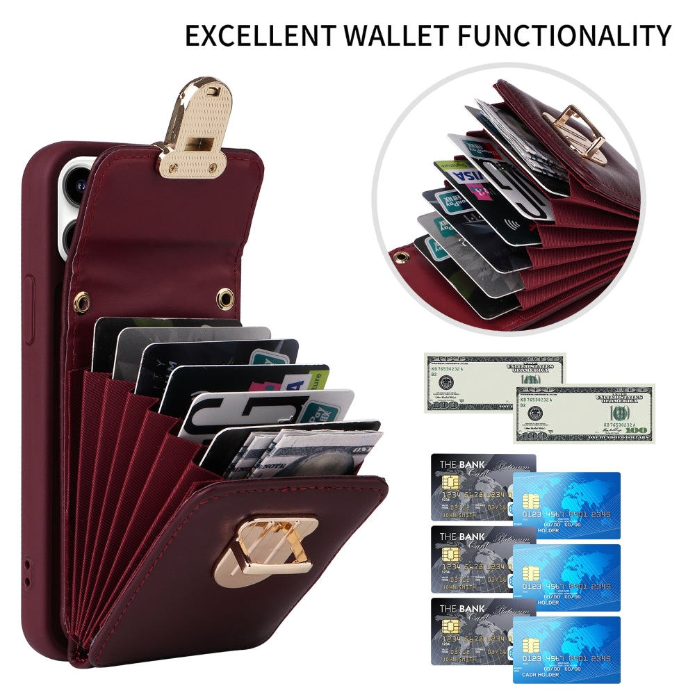 PU Leather Card Holder Case with Adjustable Crossbody Strap - iPhone 12 Pro Max