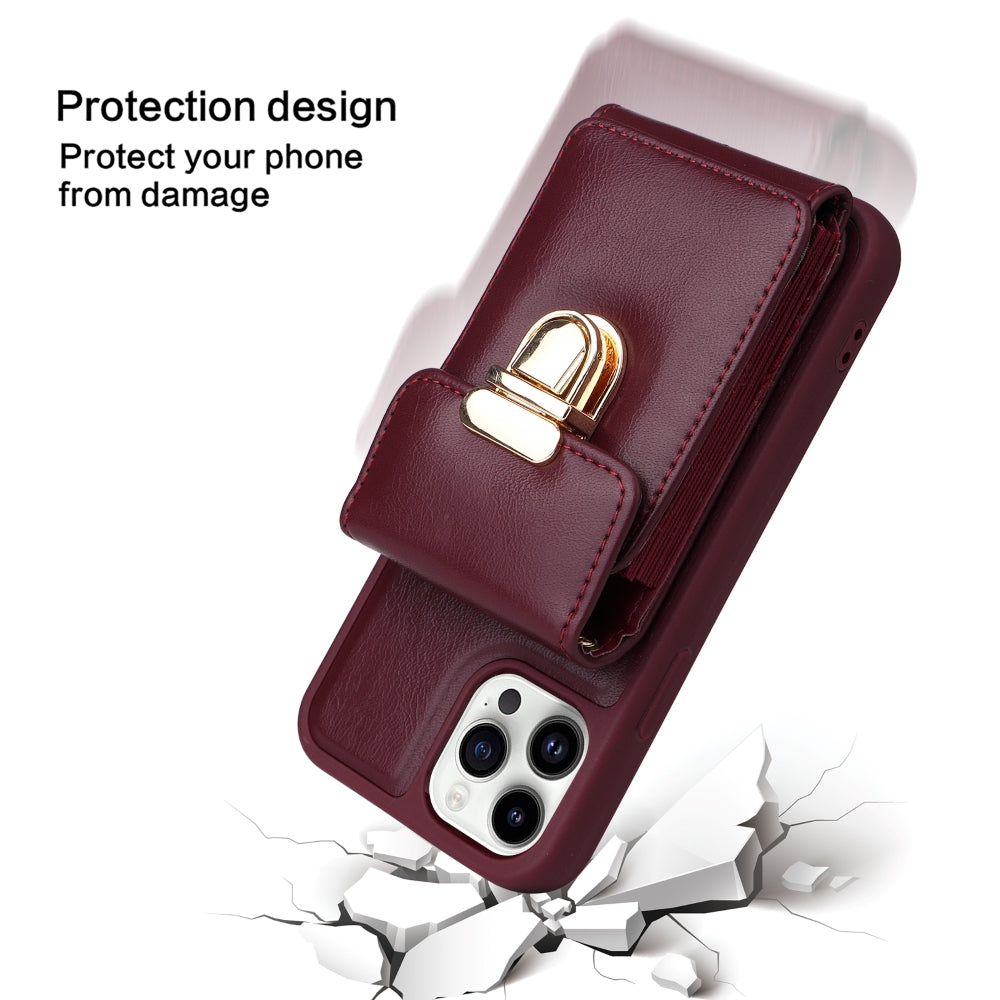 PU Leather Card Holder Case with Adjustable Crossbody Strap - iPhone 12 Pro Max