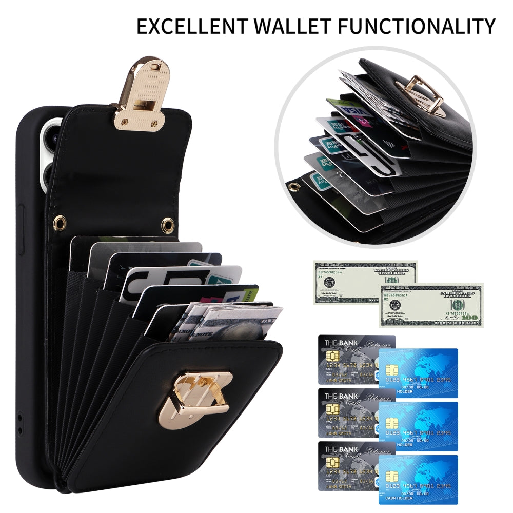 PU Leather Card Holder Case with Adjustable Crossbody Strap - iPhone 12 Pro Max