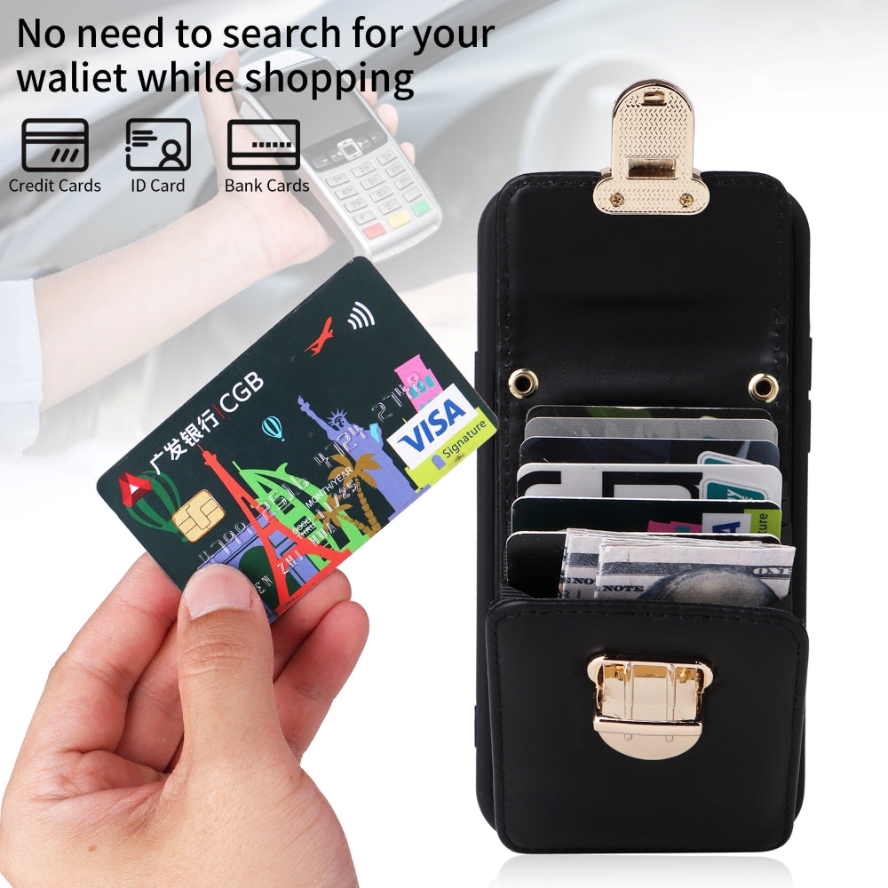 PU Leather Card Holder Case with Adjustable Crossbody Strap - iPhone 12 Pro Max