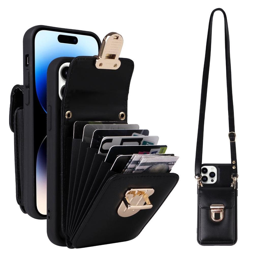 PU Leather Card Holder Case with Adjustable Crossbody Strap - iPhone 12 Pro Max