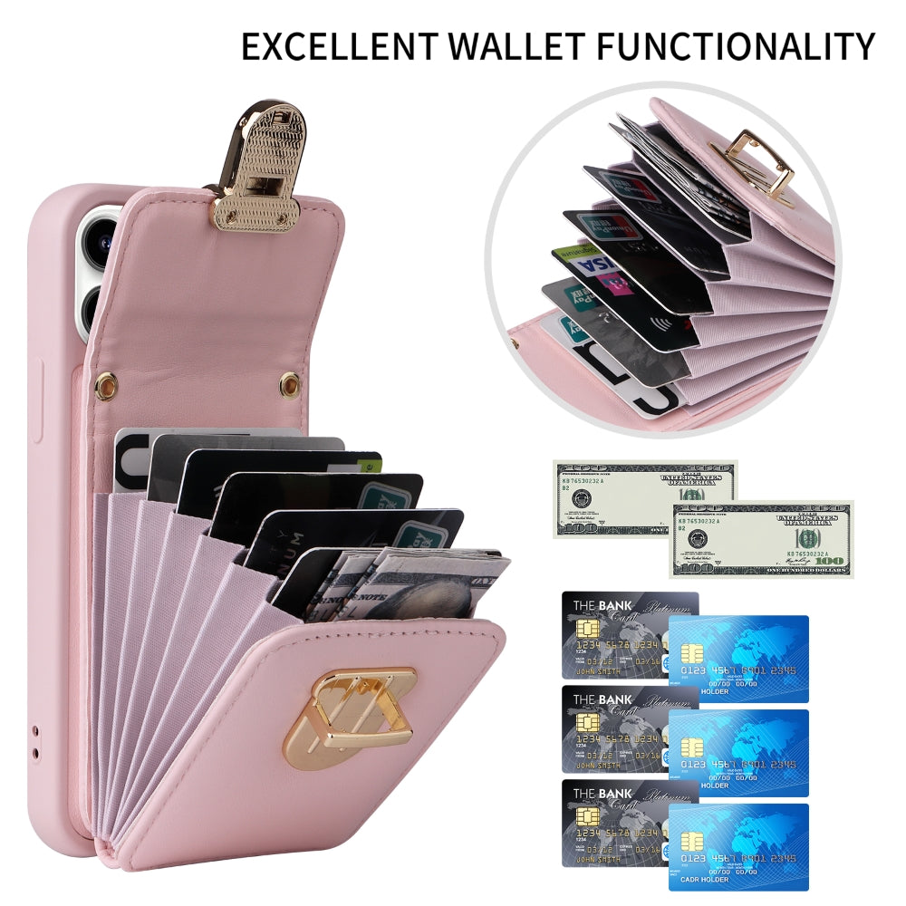 PU Leather Card Holder Case with Adjustable Crossbody Strap - iPhone 12 Pro Max