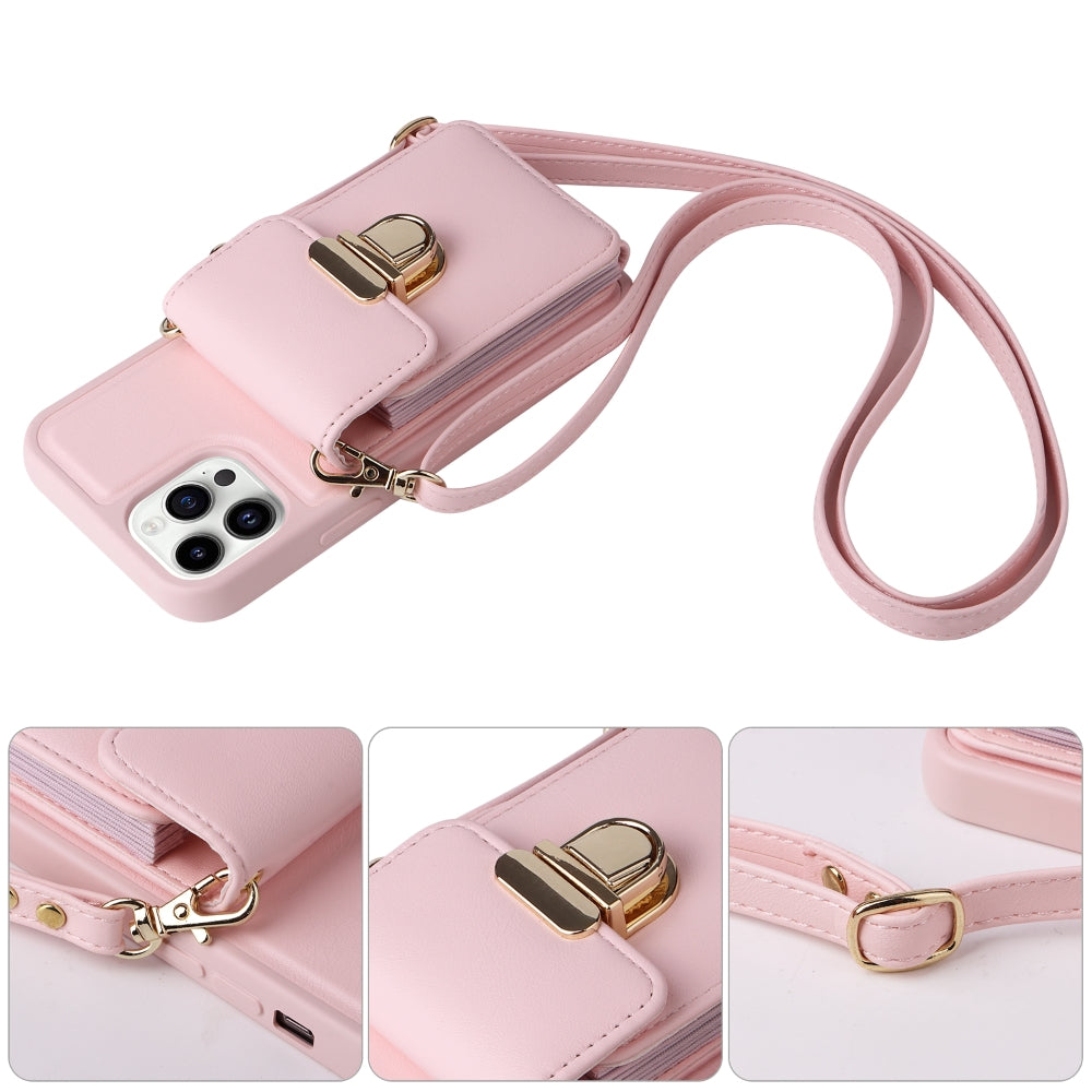 PU Leather Card Holder Case with Adjustable Crossbody Strap - iPhone 12 Pro Max