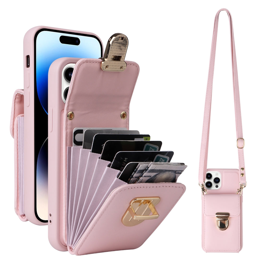 PU Leather Card Holder Case with Adjustable Crossbody Strap - iPhone 12 Pro Max