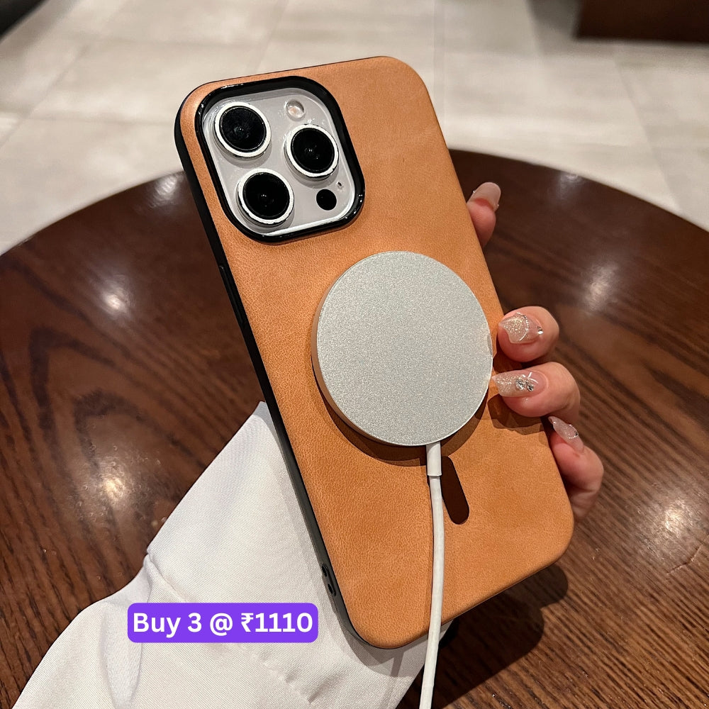 PU Leather Magnetic Charger Phone Case - iPhone 15 Plus