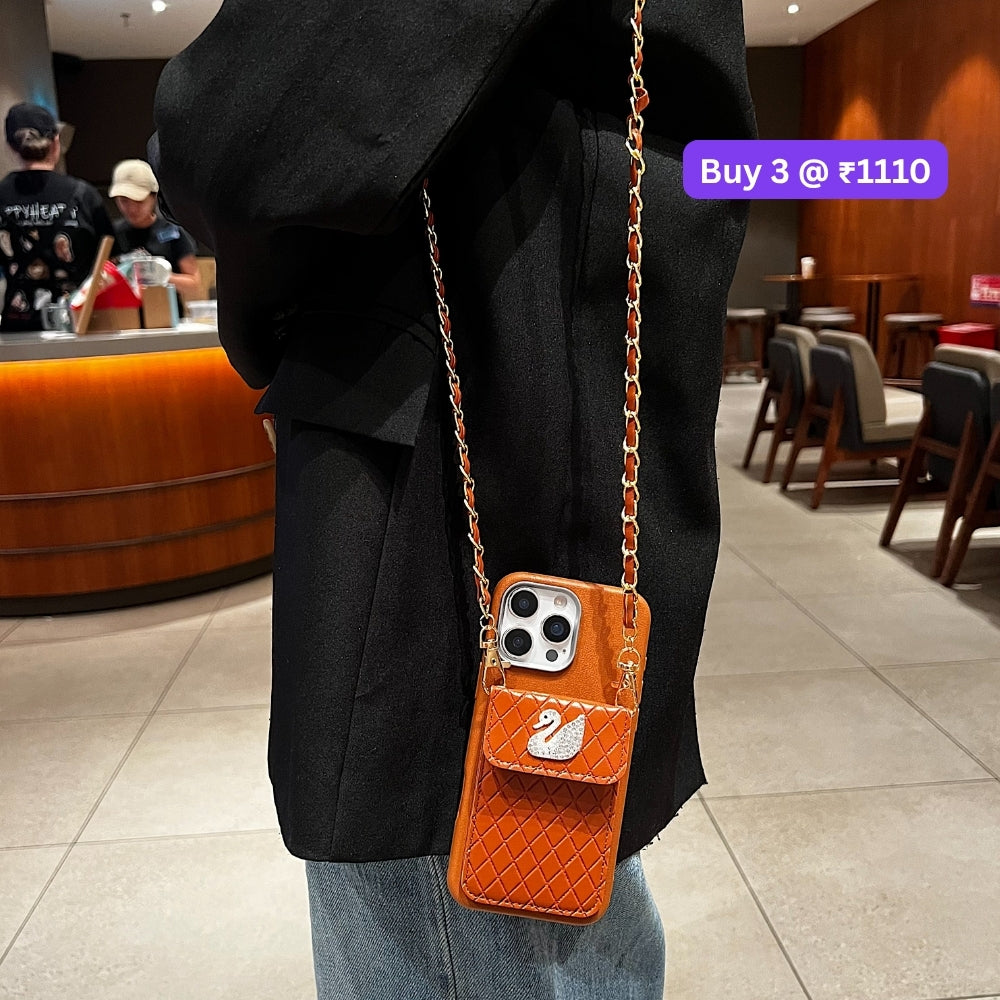 PU Leather Wallet with Lanyard Sling Phone Case | Mobile Cover - iPhone 15 Pro Max