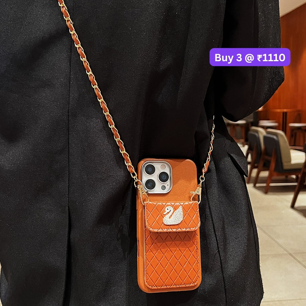 PU Leather Wallet with Lanyard Sling Phone Case | Mobile Cover - iPhone 15 Pro Max