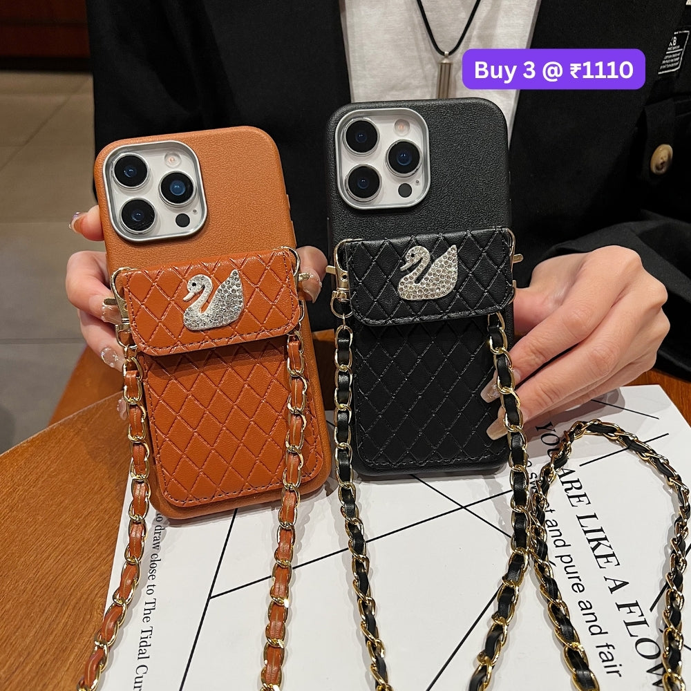 PU Leather Wallet with Lanyard Sling Phone Case | Mobile Cover - iPhone 15 Pro Max