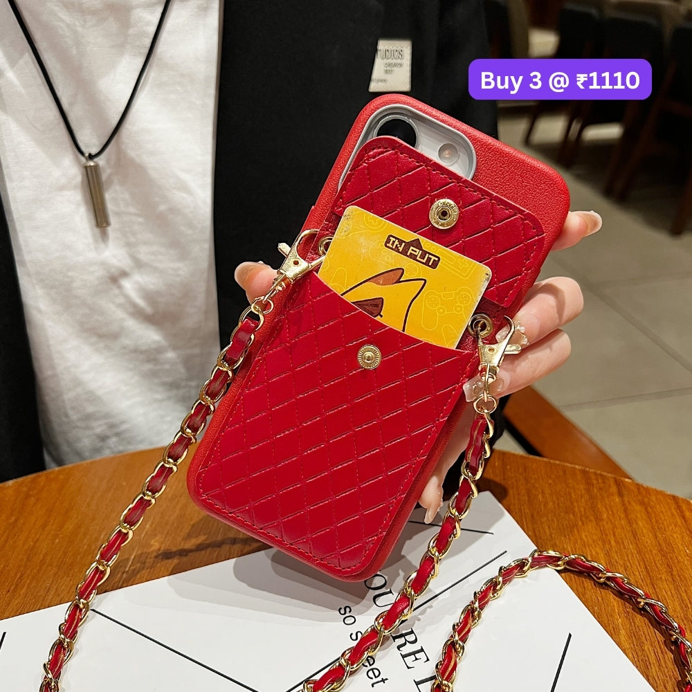 PU Leather Wallet with Lanyard Sling Phone Case | Mobile Cover - iPhone 15 Pro Max