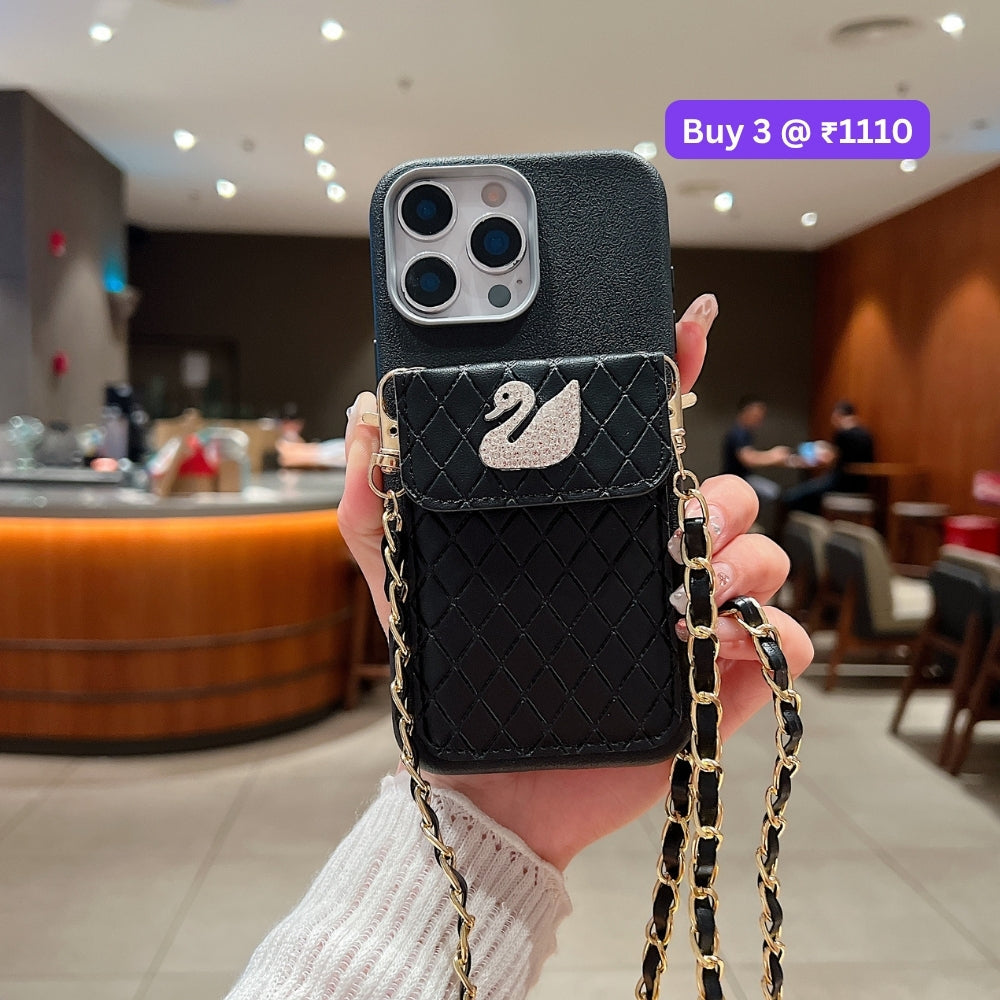 PU Leather Wallet with Lanyard Sling Phone Case | Mobile Cover - iPhone 15