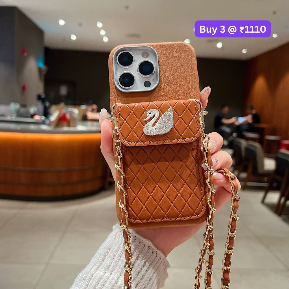 PU Leather Wallet with Lanyard Sling Phone Case | Mobile Cover - iPhone 15 Pro Max
