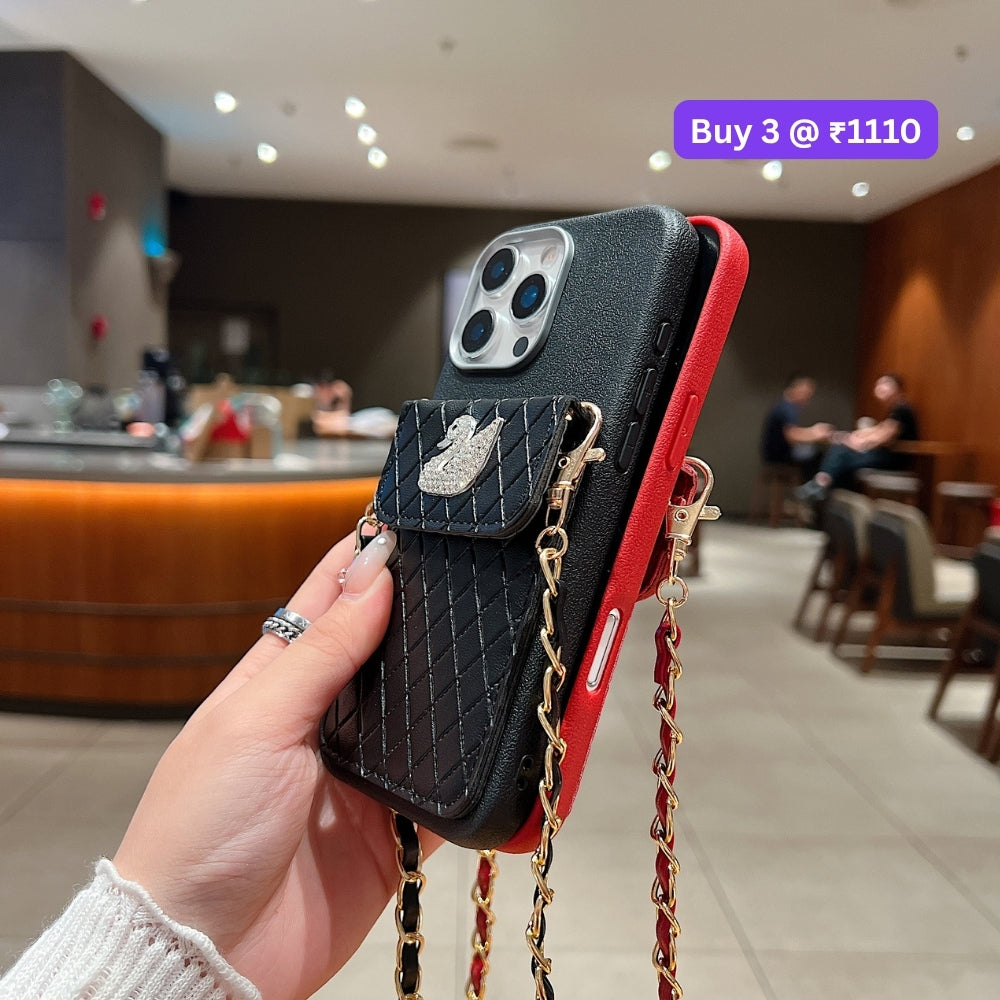 PU Leather Wallet with Lanyard Sling Phone Case | Mobile Cover - iPhone 15 Pro Max