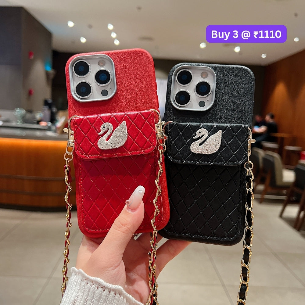 PU Leather Wallet with Lanyard Sling Phone Case | Mobile Cover - iPhone 15 Pro Max