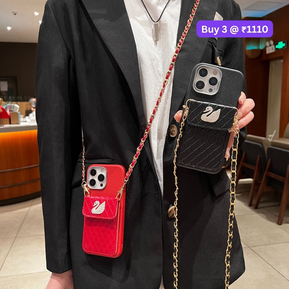 PU Leather Wallet with Lanyard Sling Phone Case | Mobile Cover - iPhone 15 Pro Max