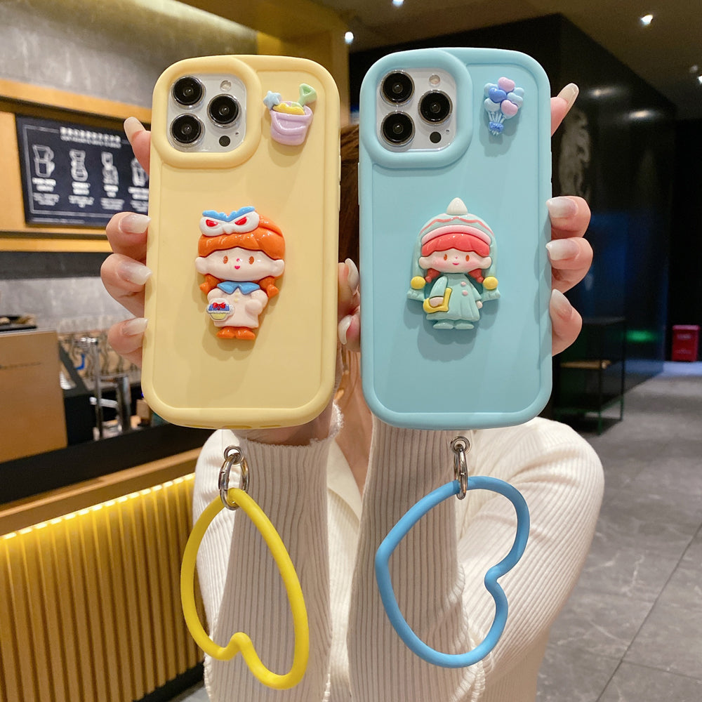 Cute Girl Cartoon 3D Princess Colored TPU (Soft) Phone Case with Heart Shape Bracelet - iPhone 13