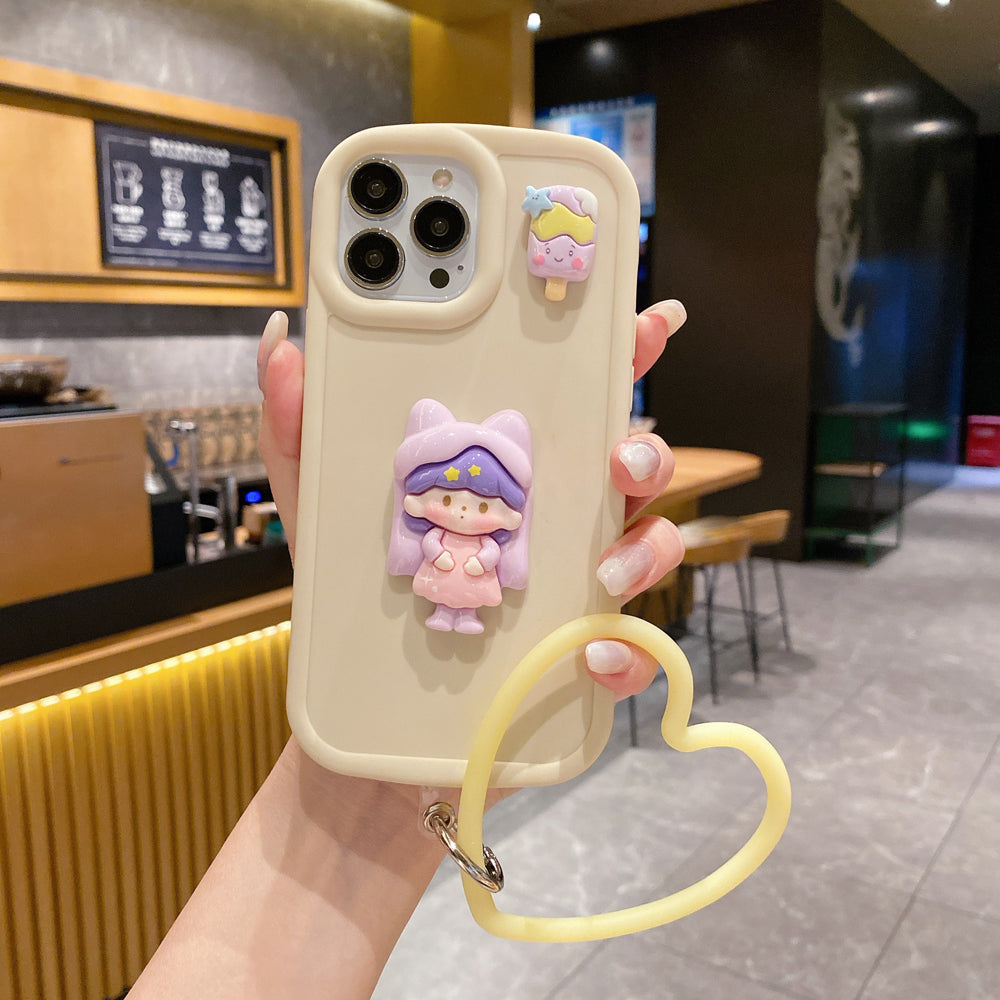 Cute Girl Cartoon 3D Princess Colored TPU (Soft) Phone Case with Heart Shape Bracelet - iPhone 11